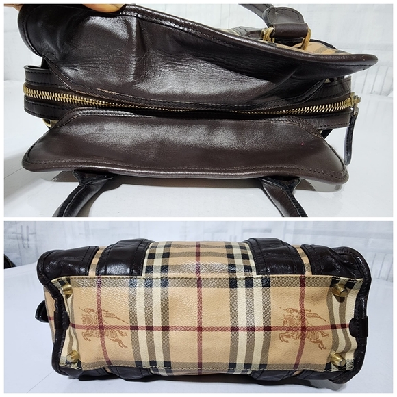 BURBERRY Haymarket Check Minford Portrait Tote Black/ Beige - Picture 8 of 14